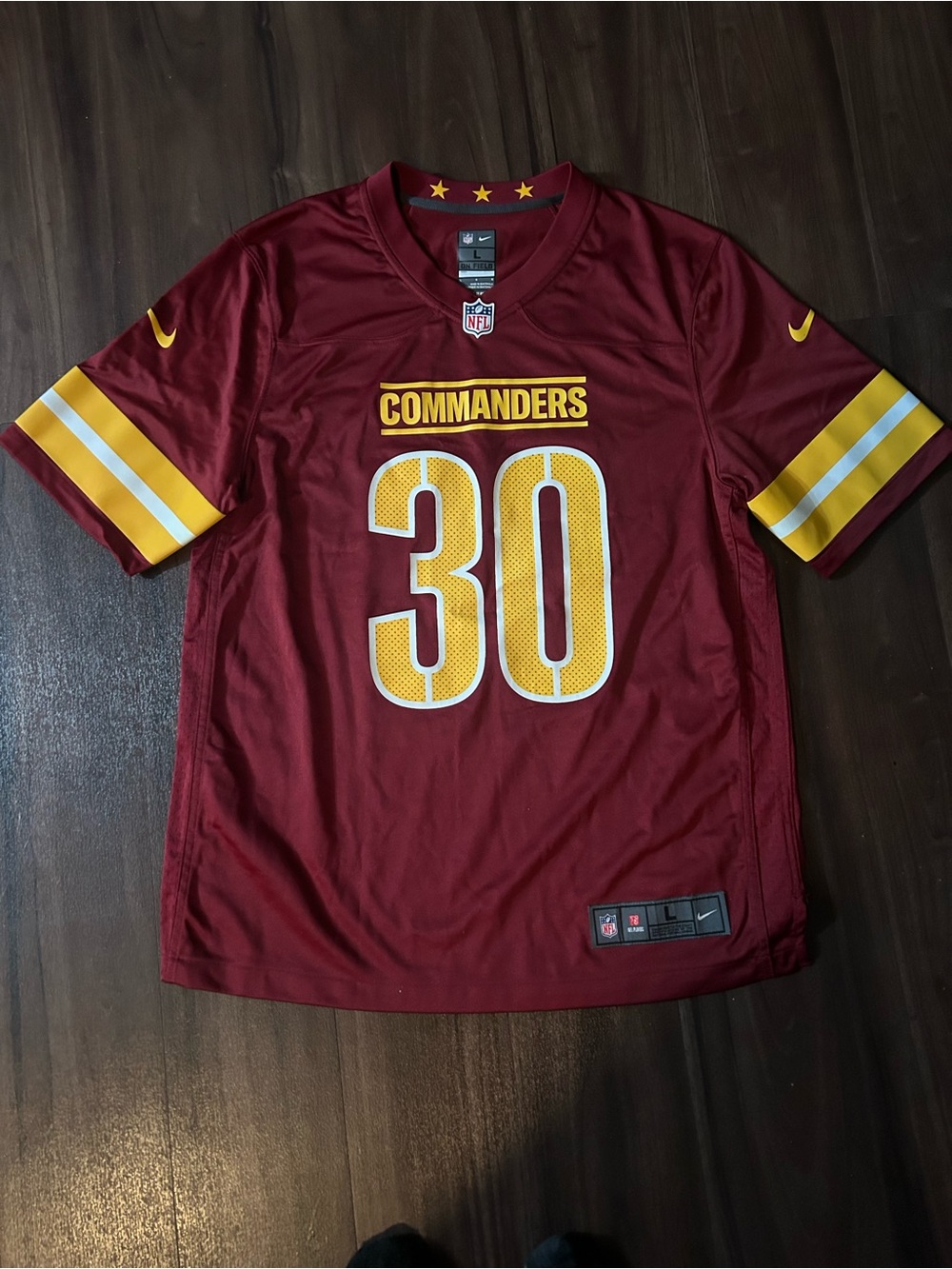 NFL Burgundy and Gold Washington Commanders #30 Men's Jersey